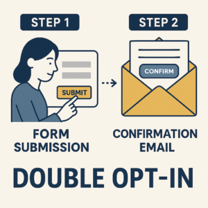 Illustration showing double opt-in email marketing workflow with confirmation message — demonstrating GDPR-compliant subscriber engagement.
